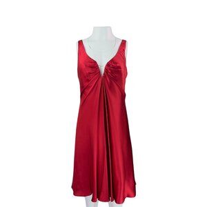 Nicole Miller Red Satin Plunge Dress